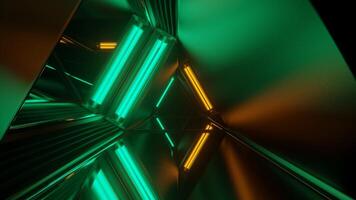 Turquoise and Orange Neon Glow Mirror Triangular Tunnel Background VJ Loop video