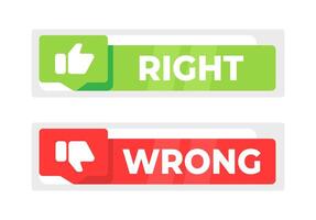 Right Wrong red and green sign, evaluation quiz. Vector stock illustration