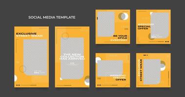 Social media template banner blog street wear fashion sale promotion. fully editable square post frame puzzle organic sale poster. yellow white black vector background
