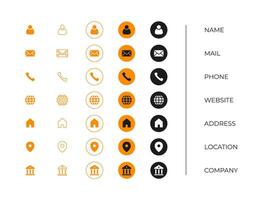 Business icon set template. address, contact, phone, mail, website symbol for business card information. vector