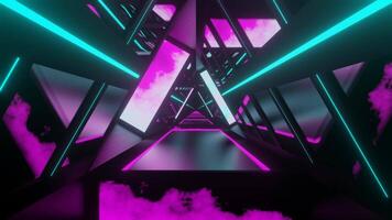 Cyan and Pink Glowing Screen Triangular Tunel Background VJ Loop video