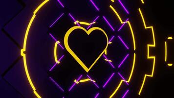 Purper en geel neon gloeiend vol abstract hart achtergrond vj lus video