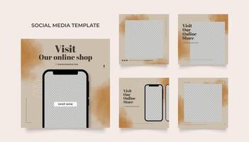 Social media template banner blog fashion sale promotion. fully editable square post frame puzzle organic sale poster. brown beige watercolor vector background