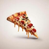 AI generated a slice of crispy pizza realistic with meat and cheese white background photo