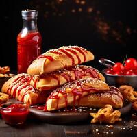 AI generated bakery food with ketchup beautiful background photo