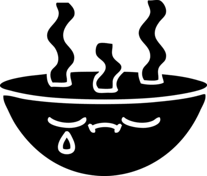 Linie Zeichnung Karikatur von ein Schüssel von heiß Suppe solide schwarz Symbol png
