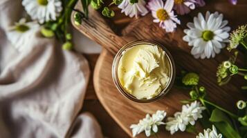 AI generated Creamy homemade butter in bowl, traditional food and country life photo