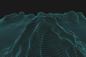 azul resumen vector estructura metálica paisaje antecedentes. 3d futurista malla montañas. Años 80 retro ilustración. ciberespacio tecnología valles.