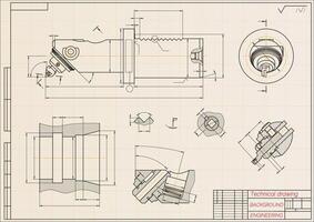 Mechanical engineering drawings. Broach. Technical Design. Cover. Blueprint. Vector illustration