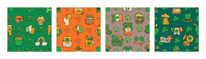 St Patricks Day seamless pattern background cute hand-drawn Irish holiday icons, symbols, and elements. vector