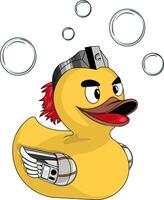 AI generated Rubber duck bath duck, cyborg workmanship with mechanical wing and hair. flat vector toy modified Altered item.