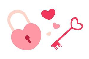 Valentines Day illustration with lock and key, hearts vector