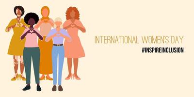 internacional De las mujeres día bandera. inspirar inclusión marzo 8vo. vector
