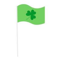 St. Patricks day, green flag with shamrock. Vector illustration.