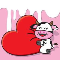 cow hugging a heart vector