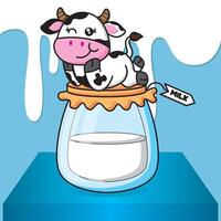 Cow on milk jar vector