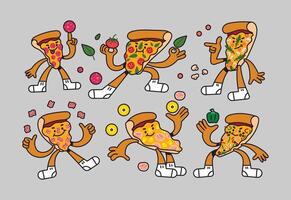 grupo de sabroso Pizza dibujos animados personaje vector