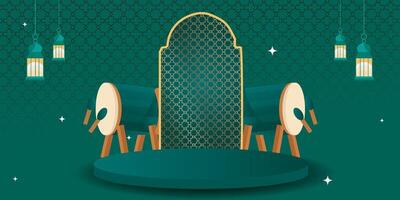 Ramadan style golden doors and windows. Ramadan background design with podium display vector