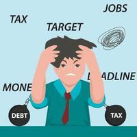 vector ilustración empresario de estresado y Deprimido trabajadores impuestos y finanzas