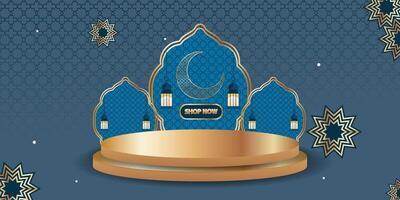 Ramadan style golden doors and windows. Ramadan background design with podium display vector