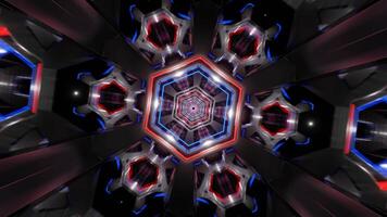 Red and Blue Neon Glowing Hexagoned Tunnel Background VJ Loop video