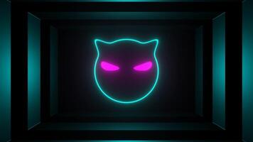 Cyan and Pink Neon Glowing Cat Head Background VJ Loop video