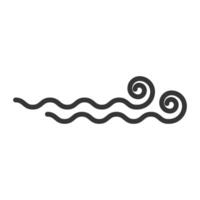 Wind direction of air movement sign, black curl lines silhouette sign of movement intensity, smoke fog or wind. Vector element on white isolate.