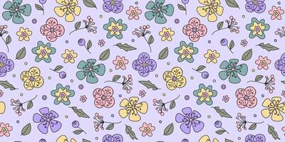 Flowers abstract pattern. Colorful flowers in doodle style. Plant botanical vector background for print packaging, wallpaper, textiles.