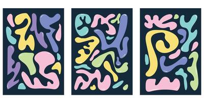 Liquid abstract organic blob shapes set. Wavy elements bubbles and drops in trendy y2k style. Template poster card template design bright streamlined shape vector