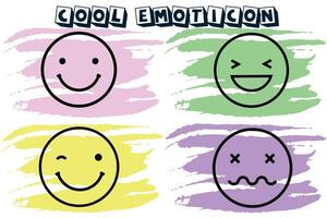 A set of 60's 70's 80's hippie emoticons.  Set faces with different emotions vector