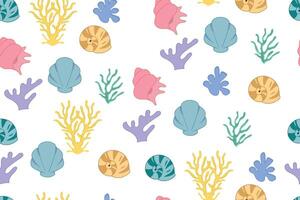 Sea shells seamless pattern. Trendy pattern of seashells for wrapping paper, wallpaper, stickers, notebook cover. vector