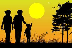 cute family silhouette landscape illustration vector