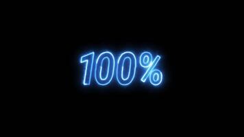 100 Text Schriftart mit Neon- Licht. glühend Zeichen auf schwarz Hintergrund. 100 Prozent Schleife Animation video