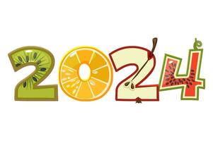 Fruit 2024 for calendar design. Cartoon 2025 from fruit numbers in vector. Summer season vector