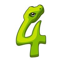 Snake font. Digit 4. Cartoon Four number. vector