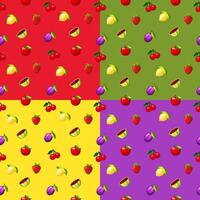 Set of Summer seamless patterns with fruits and berries. Vector background.