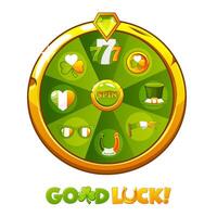 Green Lucky Wheel of Fortune, Spin for St.Patrick Day. Lucky spin. Casino banner design element for UI vector