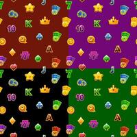 Set of Seamless patterns with Slot icons on color backgrounds vector