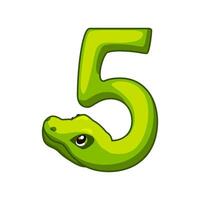 Snake font. Digit 5. Cartoon Five number. vector