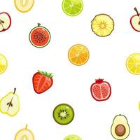 Summer color seamless pattern with half fruits. Vector background.