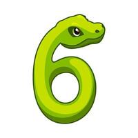 Snake font. Digit 6. Cartoon Six number. vector