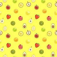 Summer color seamless pattern with half fruits. Vector Yellow background.