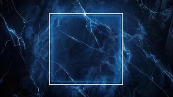 AI generated Blue grunge marble background and glowing neon square frame. Generative AI photo