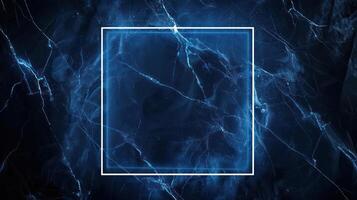 AI generated Blue grunge marble background and glowing neon square frame. Generative AI photo