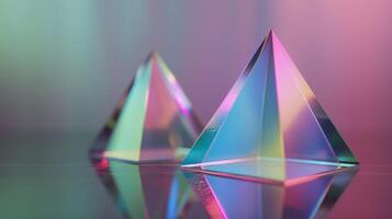 AI generated Glass crystal holographic pyramids abstract hi-tech background. Generative AI photo