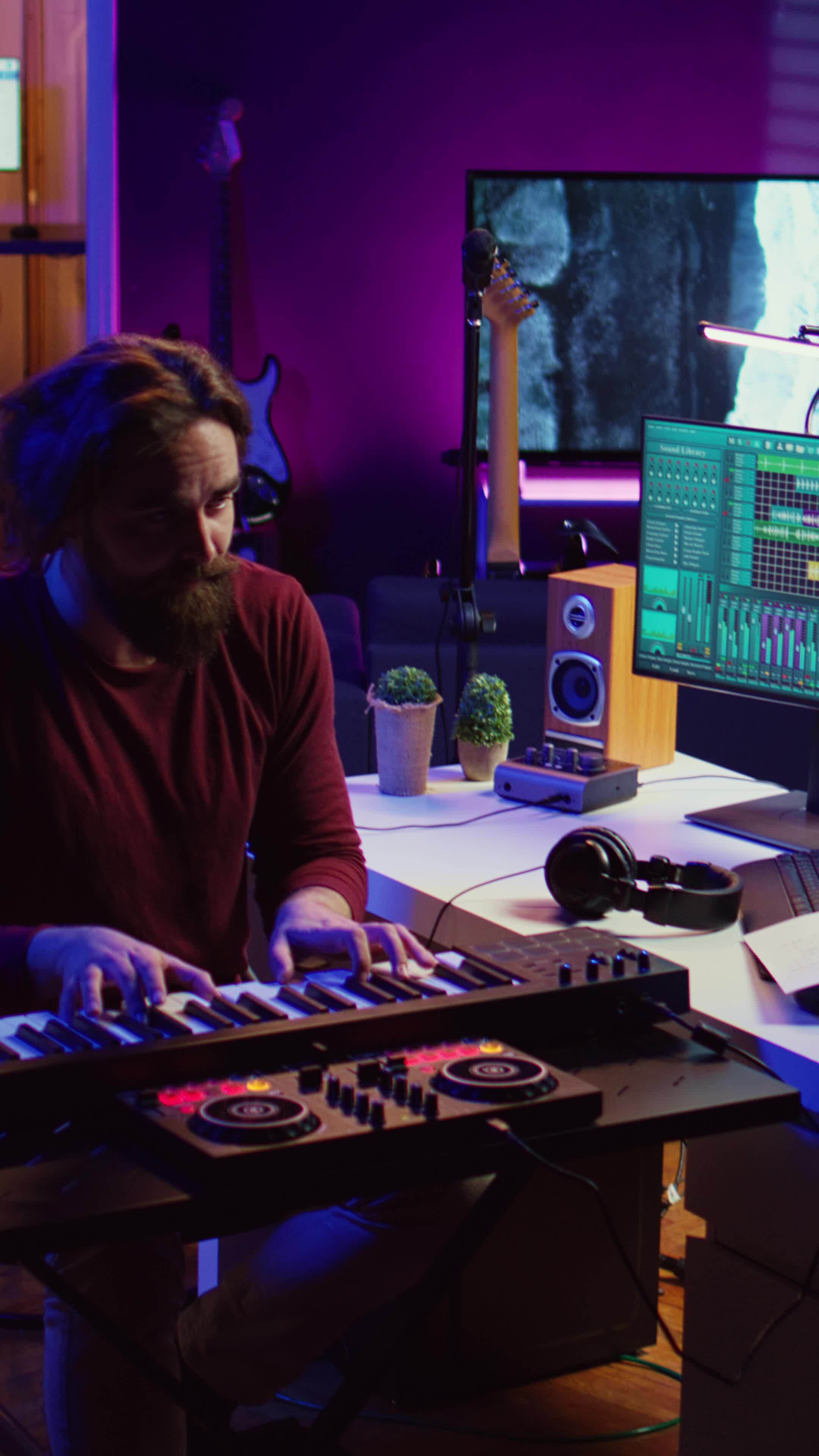 Vertical Video Artist teaching online piano lessons from his home