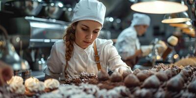 AI generated Female baker working in supermarket bakery. ai generated photo