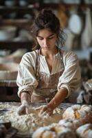 AI generated Female baker working in supermarket bakery. ai generated photo