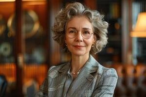 AI generated female lawyer in her cabinet or library. ai generated photo