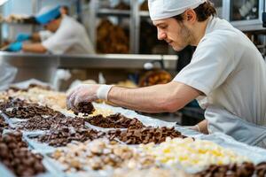 AI generated male confectioner working in supermarket . ai generated photo